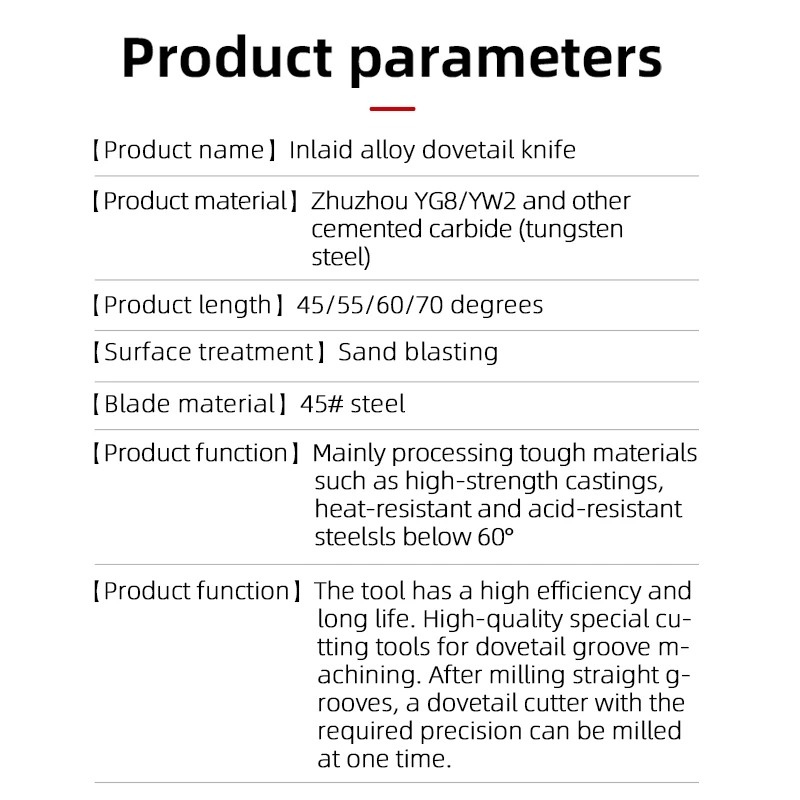 YG8 Dovetail Groove Milling Cutter 45/55/60 Degrees Straight Shank Hard Alloy welded tungsten steel dovetail cutter 16MM 20MM