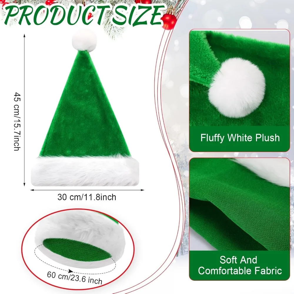 20 Pcs Santa Hat, Christmas Hat Bulk Plush Unisex Xmas Hats for Adults Women & Men Party Costume(Green)