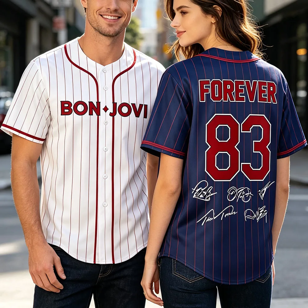 Bon Jovi Forever Tour 2026 Baseball Jersey Button Up Short Sleeve Unisex  T-shirt Summer Loose Casual Men Women Tops Print Shirt