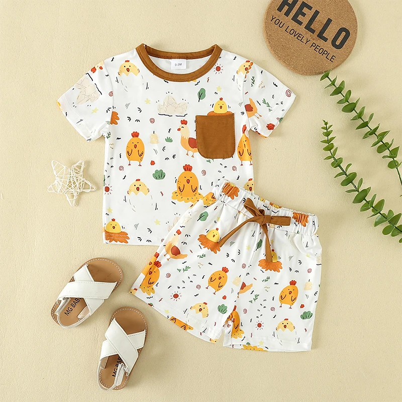 

Toddler Baby Boy Summer Clothes Country Farm Short Sleeve Western T-Shirt Tops Jogger Shorts Set Casual Outfits