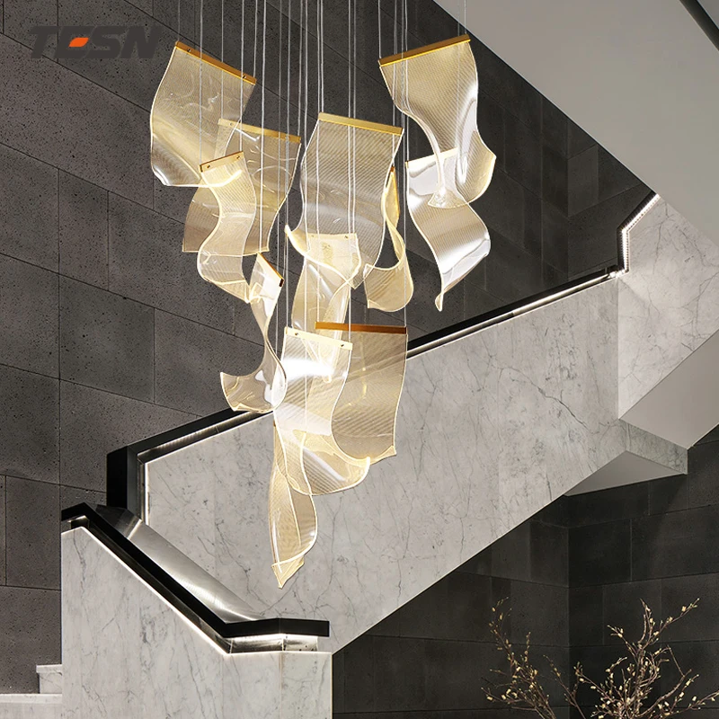 

Duplex building villa large chandelier staircase dining room lighting Nordic lighting creative living room chandelier