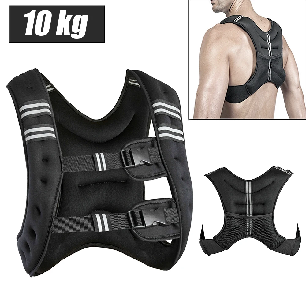 Gilet zavorrato da 10 kg, con imbracatura flessibile sul petto, facile da pulire, per allenamento con il proprio peso, con riflettori, nero