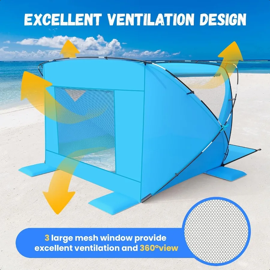 비치 텐트 차양막 46인용 해변 그늘막 텐트 간편 설치 UPF 50+ 자외선 차단 휴대용 경량 비치 카바나 차양막 S