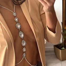 Fashion Sexy Water Drop Necklace Chest Chain for Women Luxury Rhinestone Body Chain Party Waist Chain Jewelry Accessories Gift