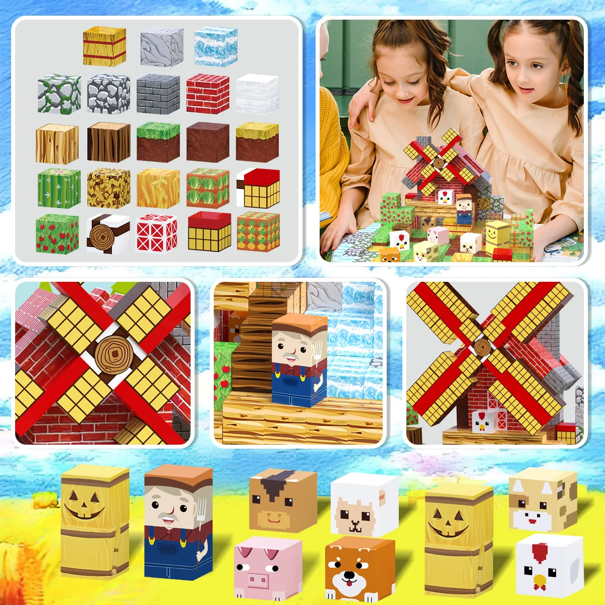 Magnetische blokset, sensorisch stapelen kinderspeelgoed, magnetische blokken voor dieren, magneetblokspeelgoed vrij bouwen, magneettegels