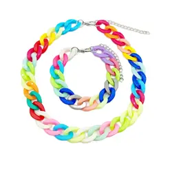 Women's Neck Chain Fashion Colorful Acrylic Thick Necklace For Women Men Bohemian Plastic Choker Collar Necklace Jewelry Gifts