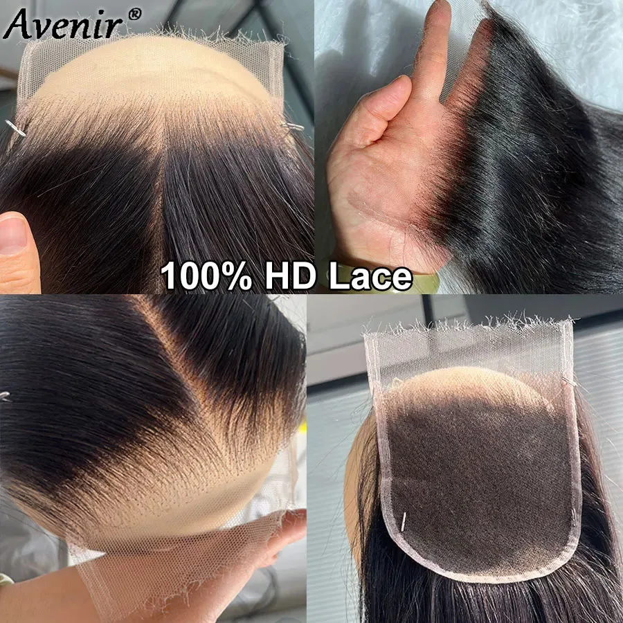 Avenir 7x7 HD Cierre de encaje solo liso y onda del cuerpo nudos blanqueados prearrancados cabello humano para mujeres negras cabello brasileño