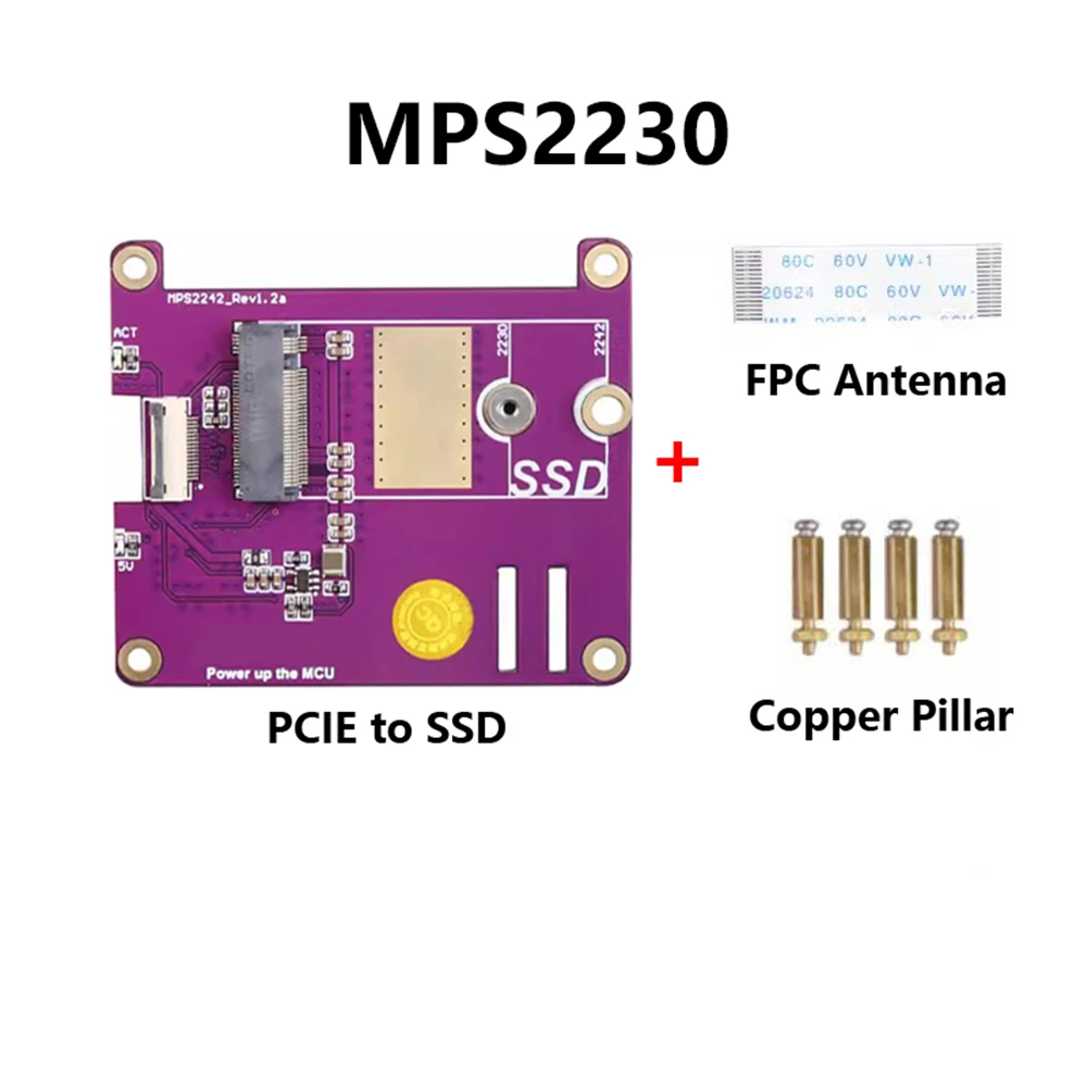 MPS2242 for Raspberry Pi 5 Expansion Board Dedicated PCIE M.2 NVME SSD Solid State Drive Board HAT 2242 2230 Cle X1 And Gen2/3