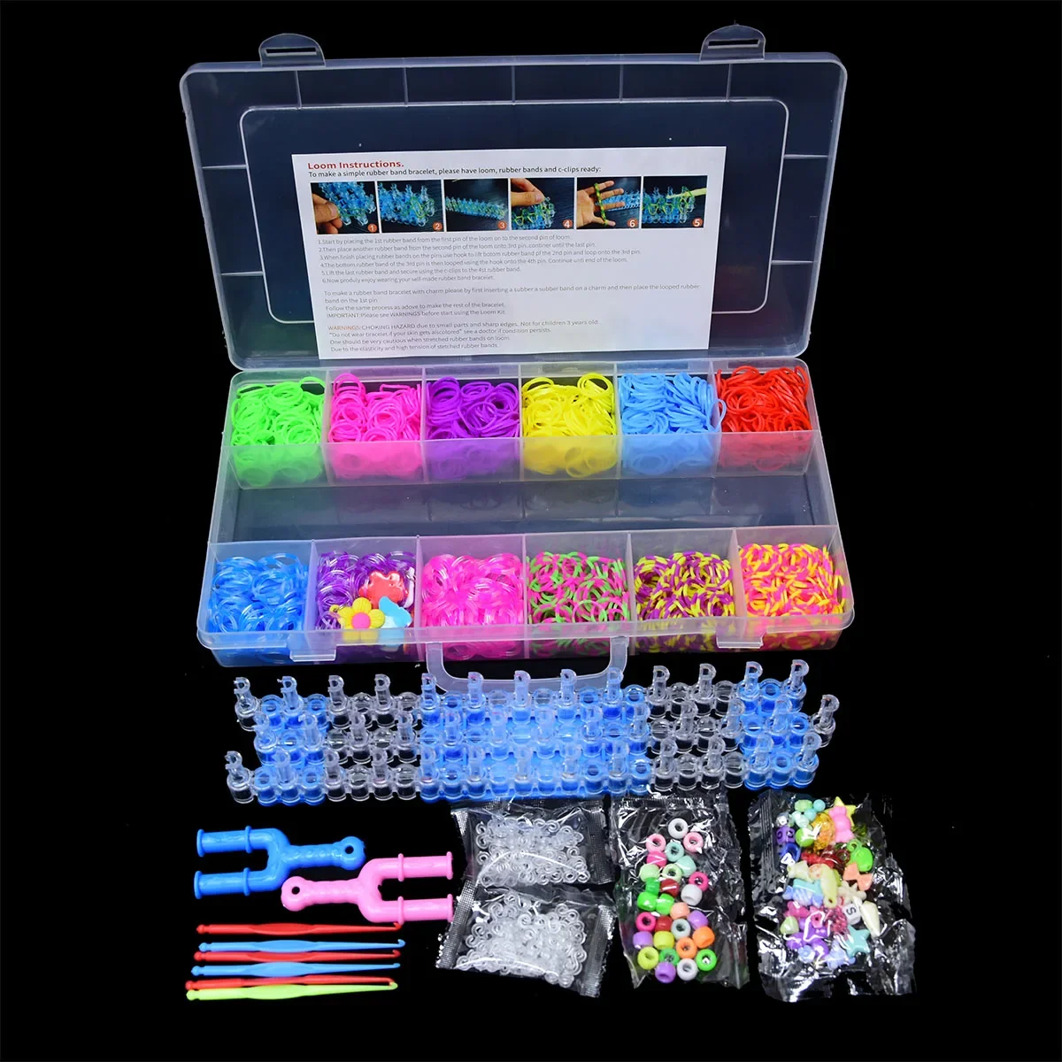 1800pcs Elastic Rubber Bands DIY Loom Tool Set Box Weave Bracelet Handicraft Girl Gift Children Kids Toys for Teenage 8 10 Years