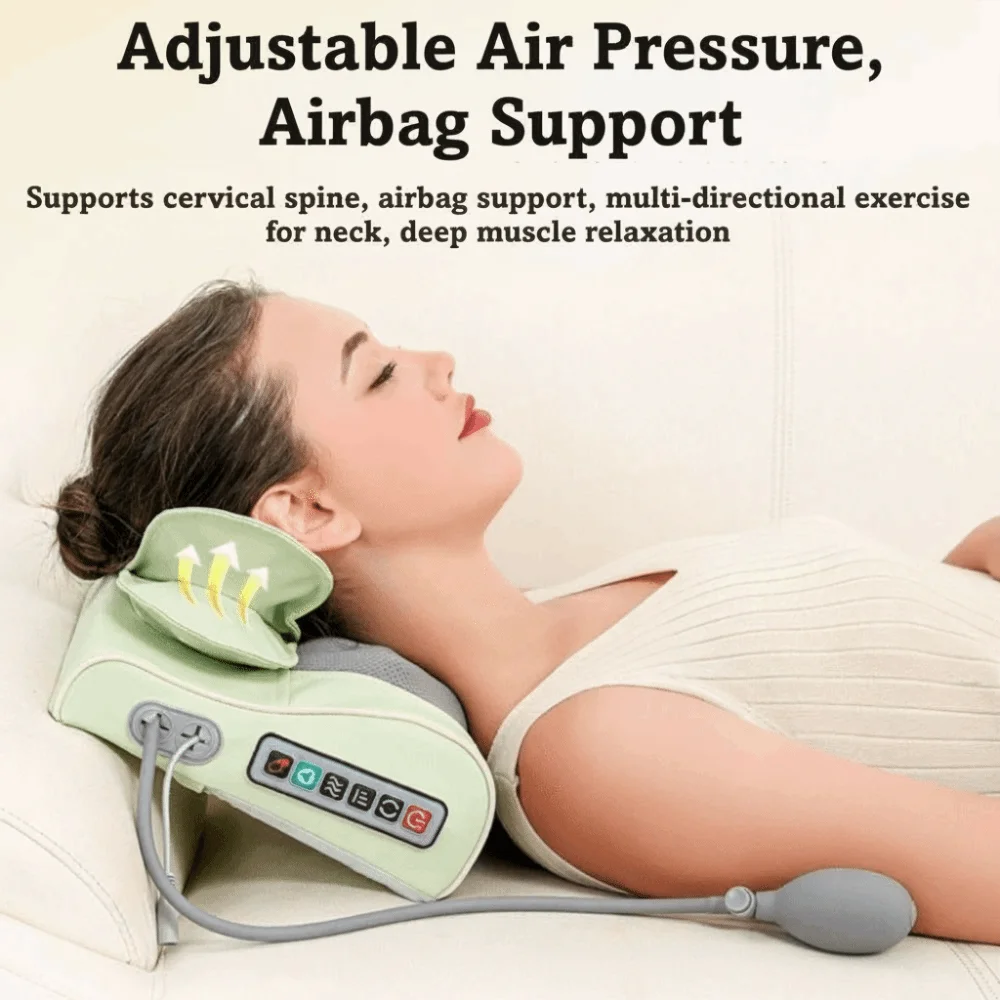 Air Compression Neck Massage Pillow Built-in Heat Deep Tissue Cervical Massager Warm Assistance Airbag Adjustment