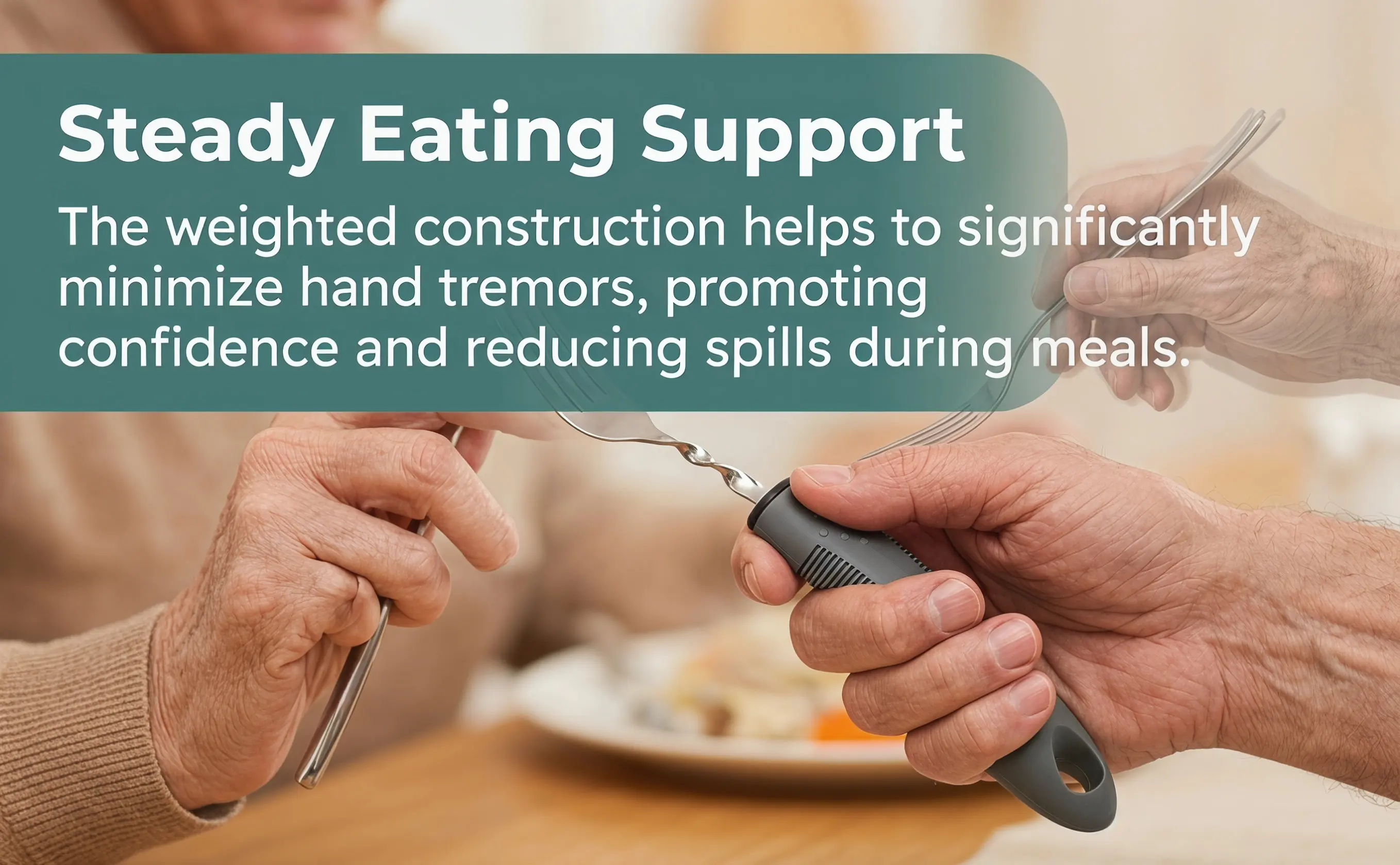 1Set Adaptive Utensils Elderly Care Tableware Stainless Steel Weighted Fork Spoon Set Bendable Anti Tremor Soft Rubber Handle