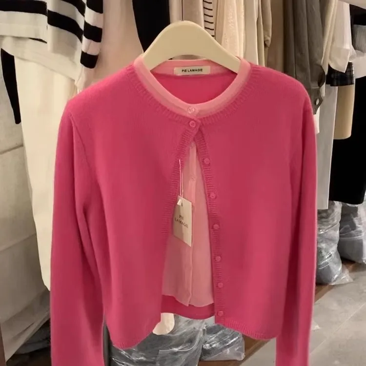

Розовый вязаный шерстяной свитер для женщин, осенний элитный кардиган Jiaxing Pu Yong Camere, милый свободный крой, длинный све