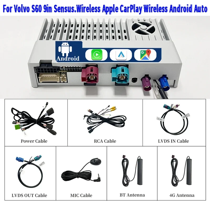 Android 14 Device for Volvo S60 9in Sensus Mirror CarPlay Android Auto Wireless Spotify Full Screen iPhone Screen to Wired Wirel