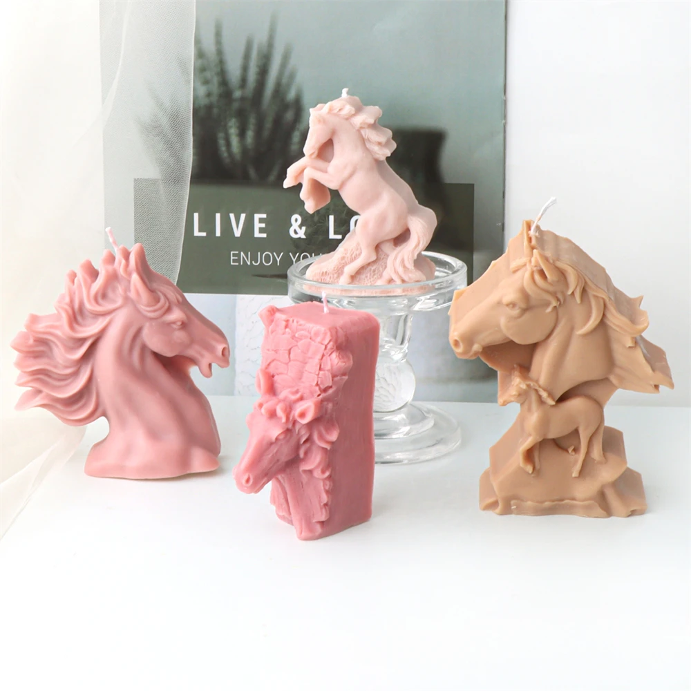 3D Creative Animal Silicone Candle Molds Horsehead Statue Design Plaster Wax Resin Soap Making DIY Craft Gypsum Mould Home Decor