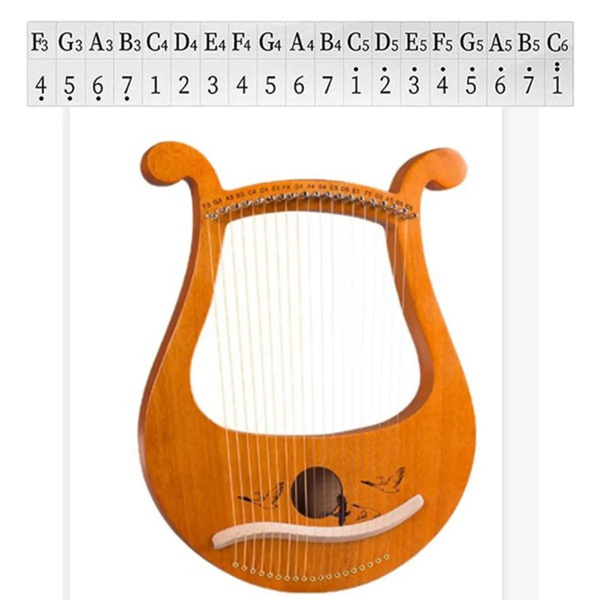 Lyre Harp 19 String Greek Violin 19 String Lyre Unique Patterns Carved Phonetic Symbols For Music Lovers Beginners Etc