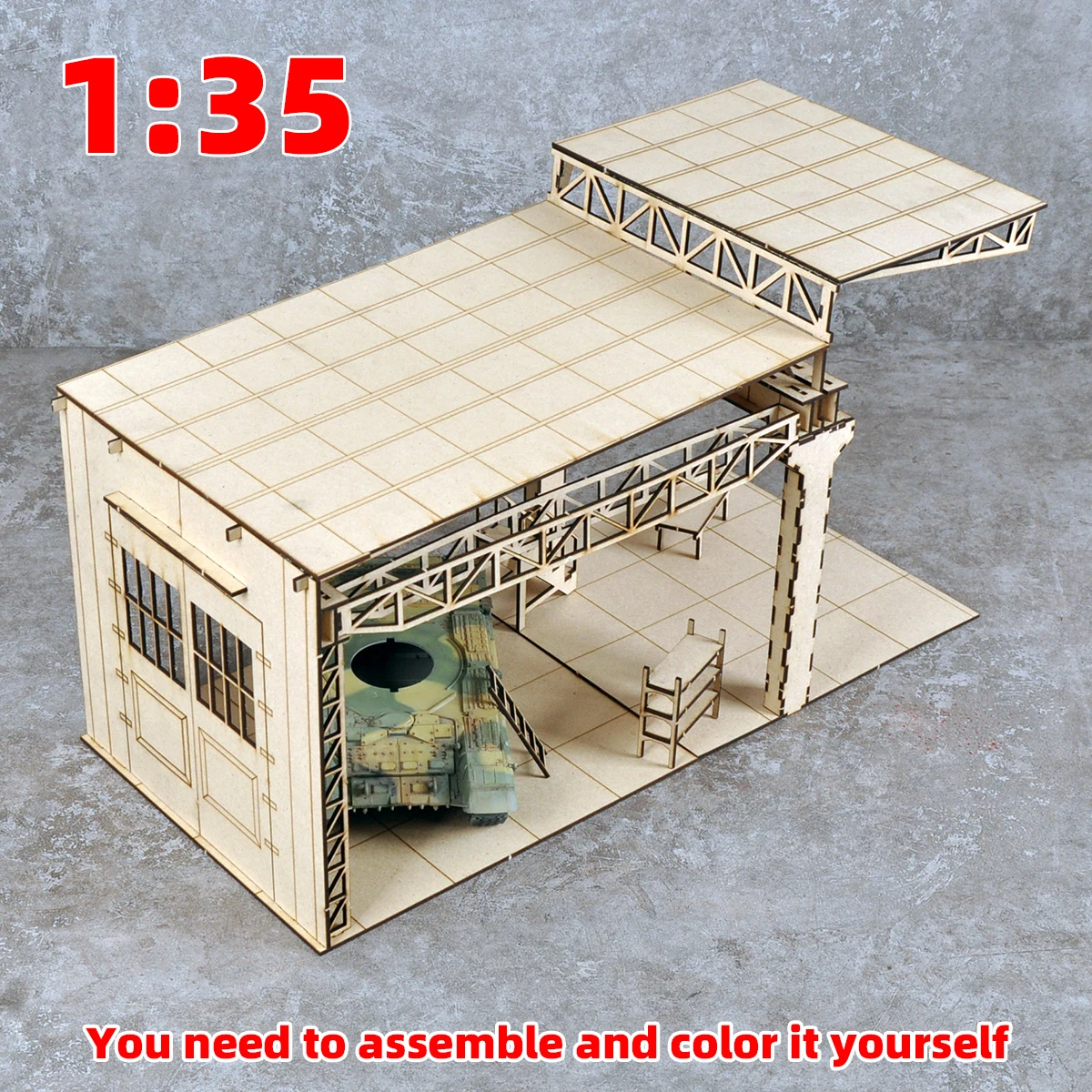 Architekturmodell-Bausatz Sandtisch Fabrikhalle Reparaturwerkstatt Depot Scheune Miniatur-Diorama Maßstabsmodell-Bausatz 1/35 – Detail 6