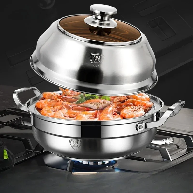 Seafood Steam Pot 316 Stainless Steel Household Steaming and Stewing Soup Pot Commercial Sauna Chicken Hotpot Steamer Cooker