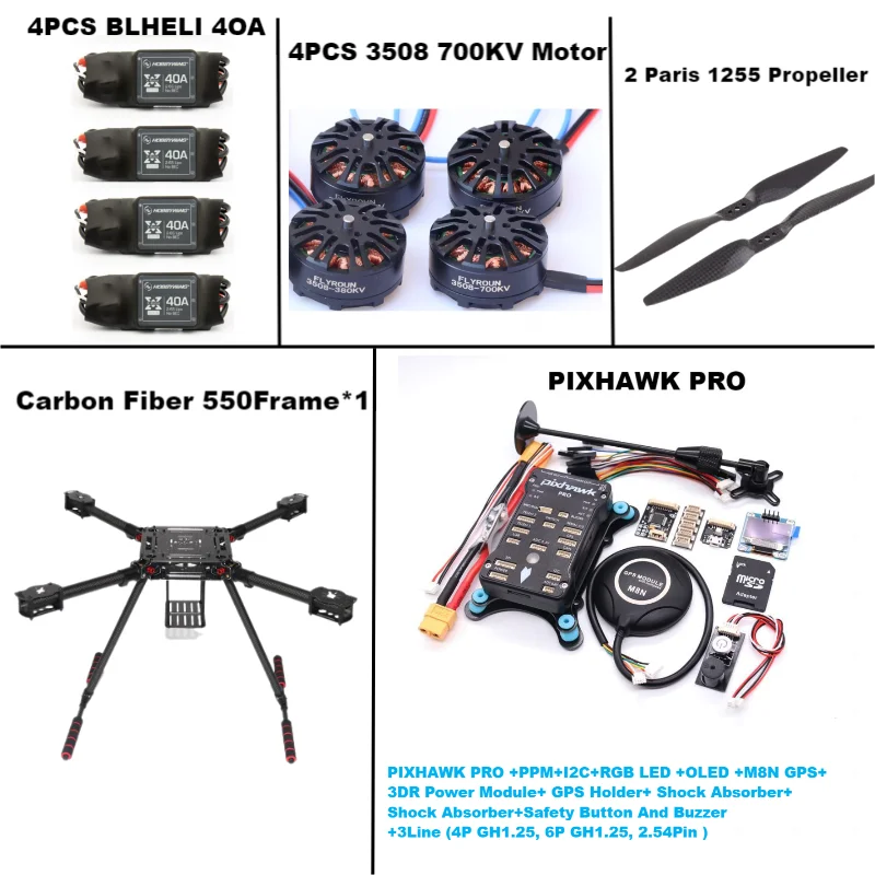 Angeltoy F550 NOVO PIXHAWK PRO controlador de vôo de 32 bits piloto automático M8N/M9N/M10 GPSfibra de carbono quadcopter 40A ESC 3508 700KV Motor