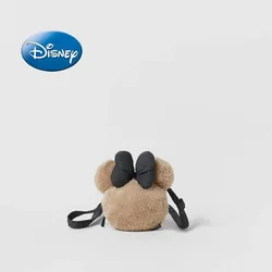 Disney Winter New Minnie Khaki Plush Bow Mini Children Toddler Soft Crossbody Bag