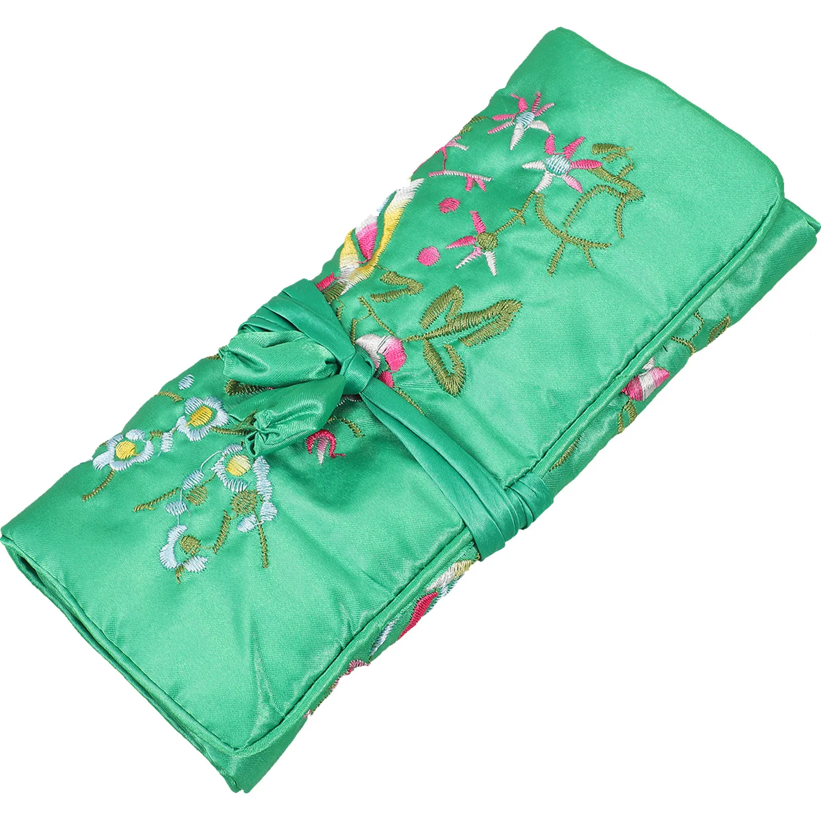 

Сумка-органайзер для украшений ручной работы из зеленого парчового материала с вышивкой, дорожный футляр для хранения косметики и украшений