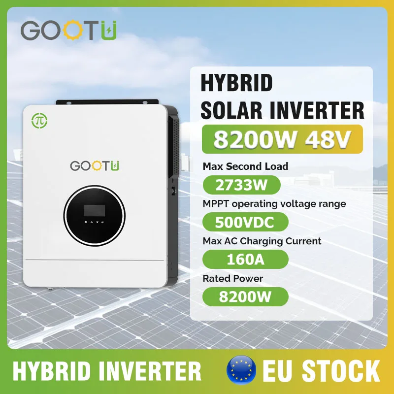 

GOOTU 8200W Pure Sine Hybrid Solar Inverter Converter 8.2KW 48V 230VAC MPPT Controller 160A for Solar Panel Home Improment