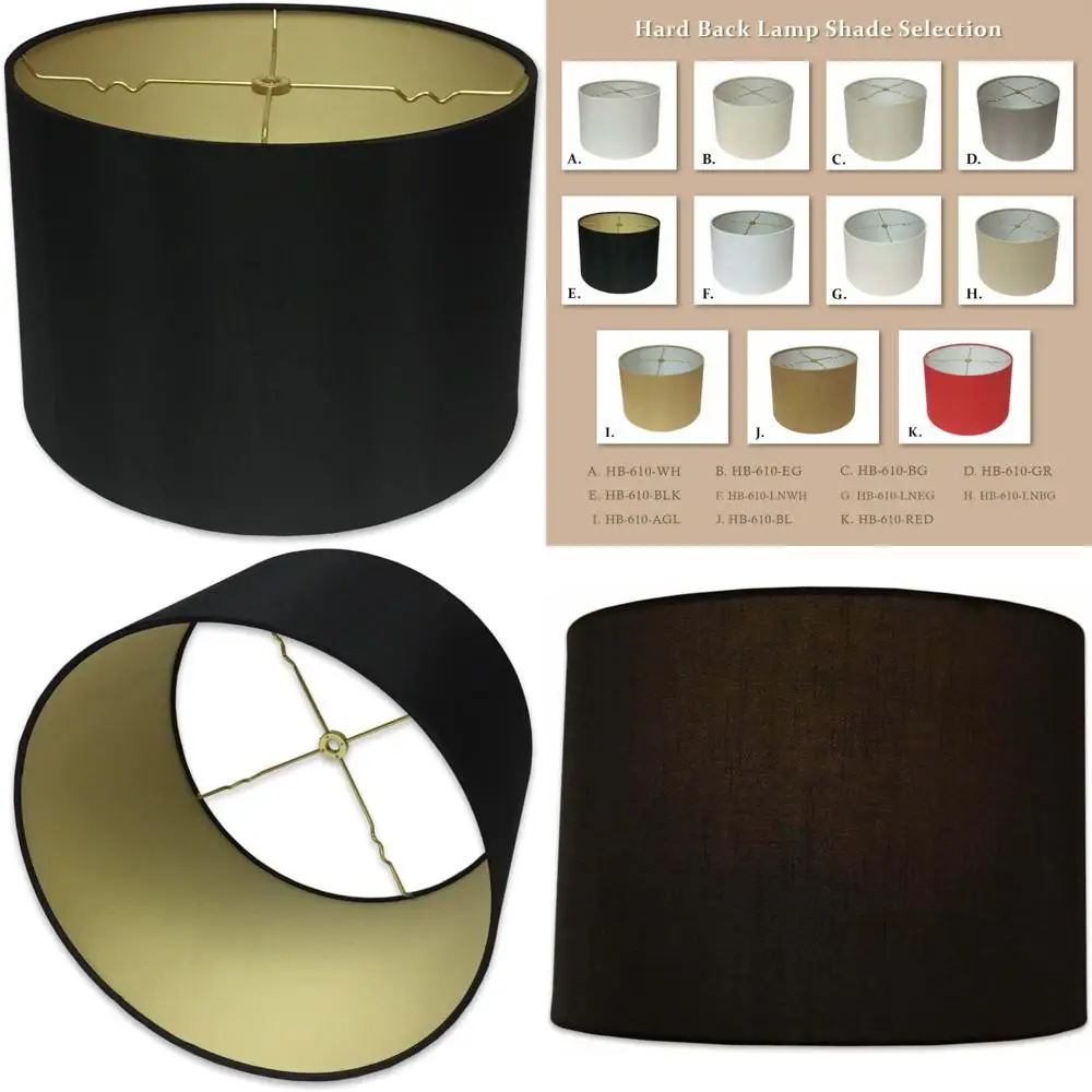 

Shallow Drum Hardback Lampshade, 11x12x8.5 Inches, Black and Gold, Shallow Drum Shade for Table Lamps