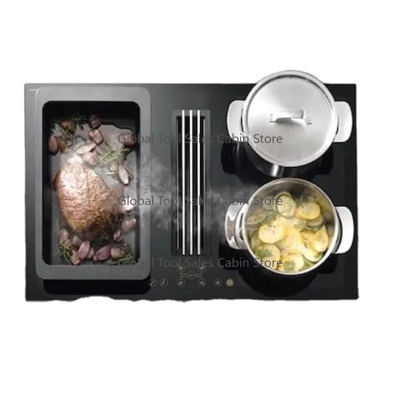 

Built-in Tempered Glass Flow in Downdraft Extractor Range Hood Four burner Induction Cooker CE CB KC EMC