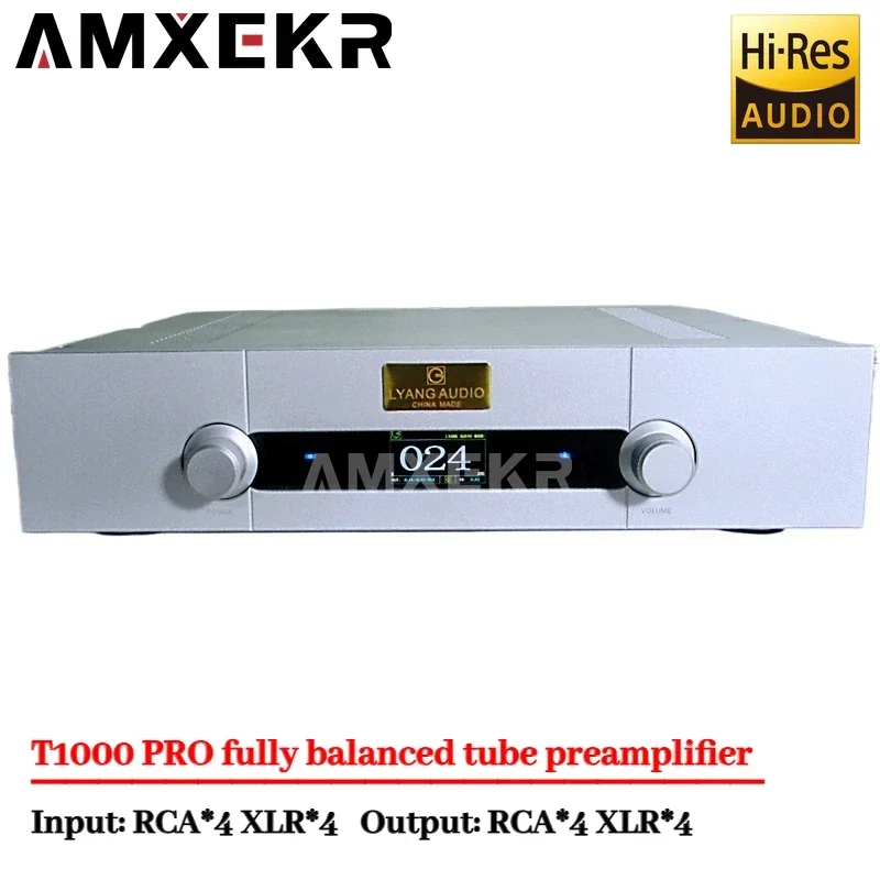 AMXEKR T1000 PRO Fully Balanced HiFi Preamplifier with Remote Control Tube Tube Amplifier Preamp Audio Amplifier