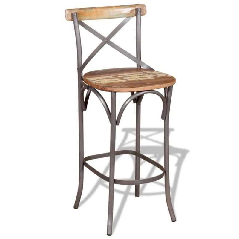 Modern Wood Bar Chair Metal Frame Brown Antique Design Commercial Seat