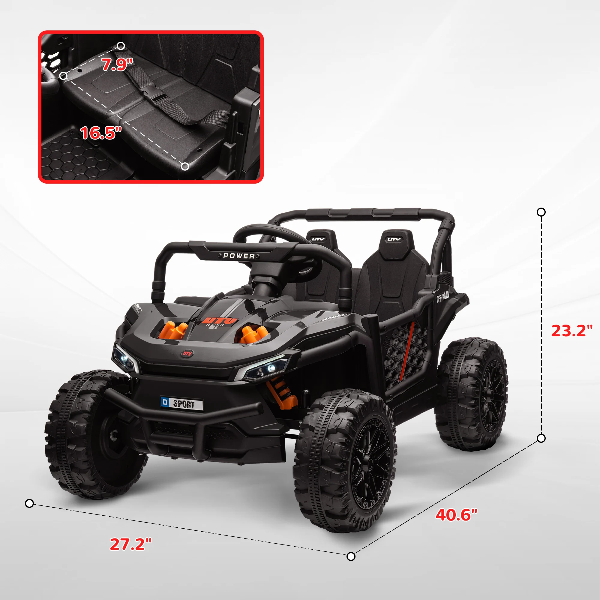 Juguete Utv para paseo en camión de 12 V con suspensión de 4 ruedas, control remoto, negro