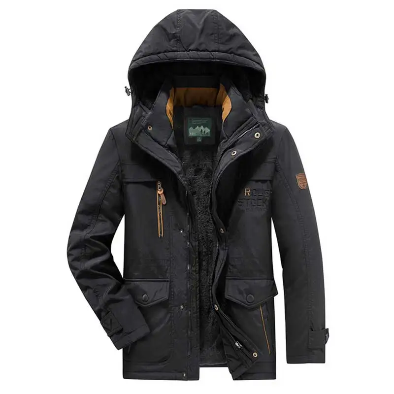 Parkas Winter Men Casual Plush Thick Warm Comfort Windproof Wear Resistant Outdoor Hooded Cotton Jacket Detachable Hat Coat Male