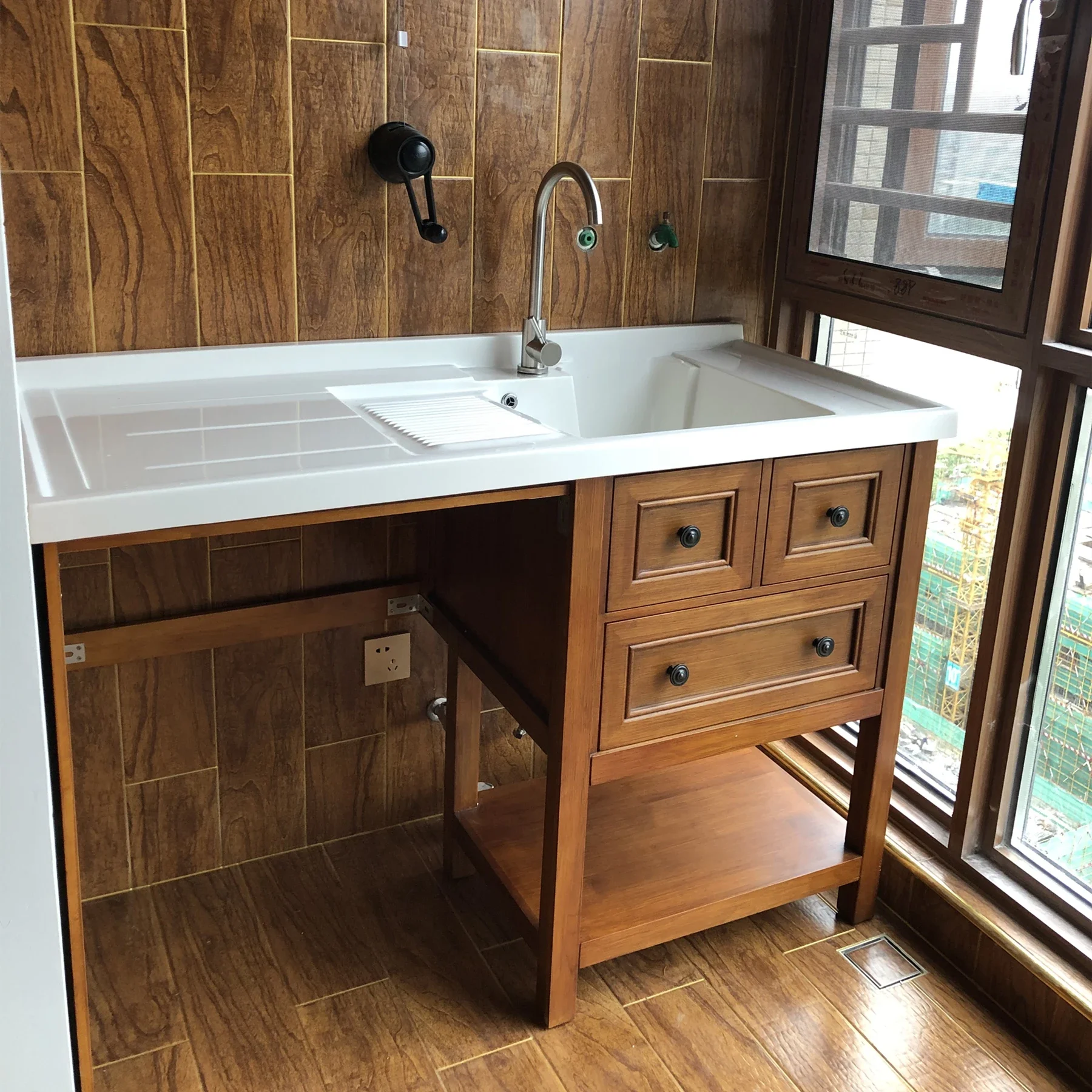 

Balcony Laundry Cabinet Combination Simple Solid Wood