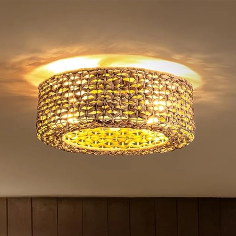 

Бамбуковые светодиодные потолочные вентиляторы, светильник из ротанга, ручной потолочный вентилятор, лампа для дома, гостиной, декоративное освещение ручной работы, 110 В, 220 В, вентилятор