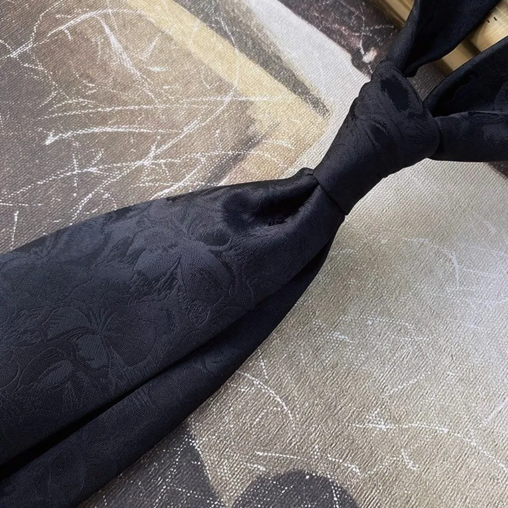 Simple Solid Color Black Necktie Stripes Floral Men Necktie Jacquard Adjustable Retro Cravat Party