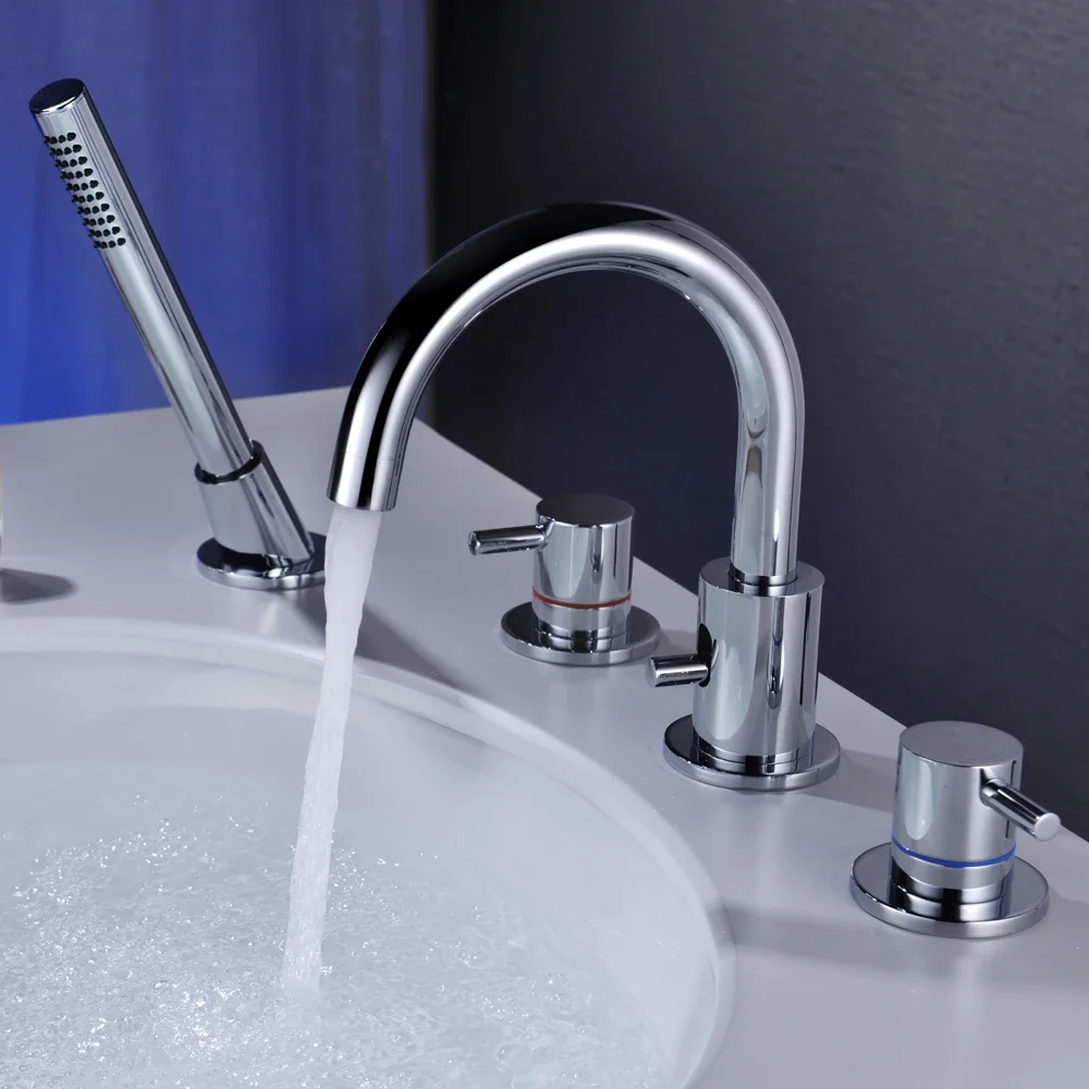 4 hole Popular exquisite  freestanding upc bathtub faucet with pull out hand shower