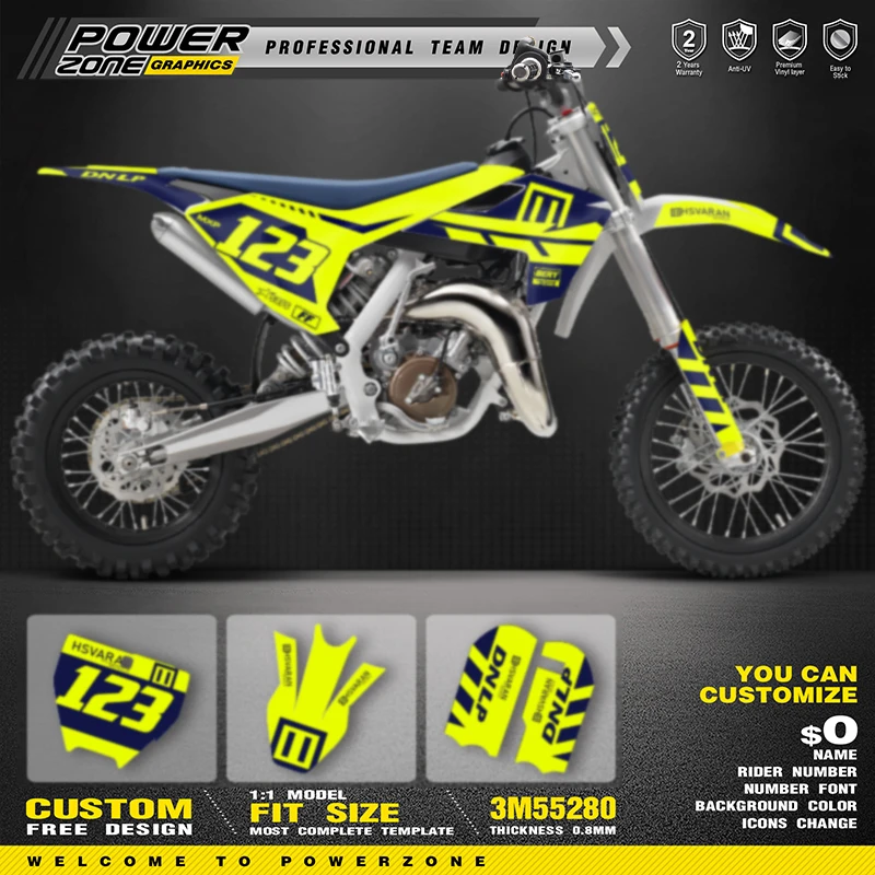 

PowerZone пользовательские графические фоны для команды, набор наклеек для Husqvarna TC65 2023 2022 2021 2020 2019 2018 2017 2016 02