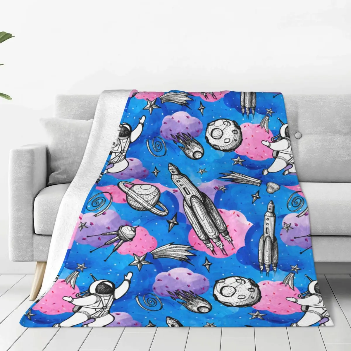 Mysterious Cosmos With Spaceman Merch Blankets Fleece Bedding Throw Blanket Cozy Super Soft for Car Rug Piece