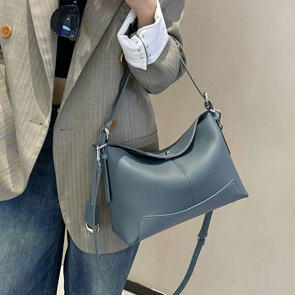 Ladies Real Cow Leather Crossbody Bag Women's Cowhide Shoulder Underarm Bags Female Casual Designer Luxury Fashion Handbag 2026