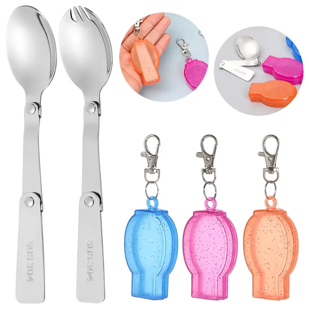 في الهواء الطلق للطي السفر التخييم أواني الفولاذ جيب ملعقة شوكة ضوء صغير طوي ملعقة شوكة التخييم نزهة أداة تجهيزات المطابخ