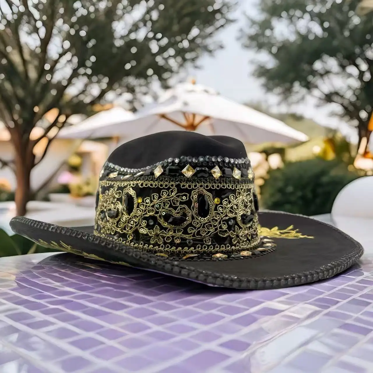 HongLuan Glitter Costume Hat Adult & Cowboy Hats Rhinestone for Woman, Cowboy Cosplay Female Accessories & Cowgirl Cap