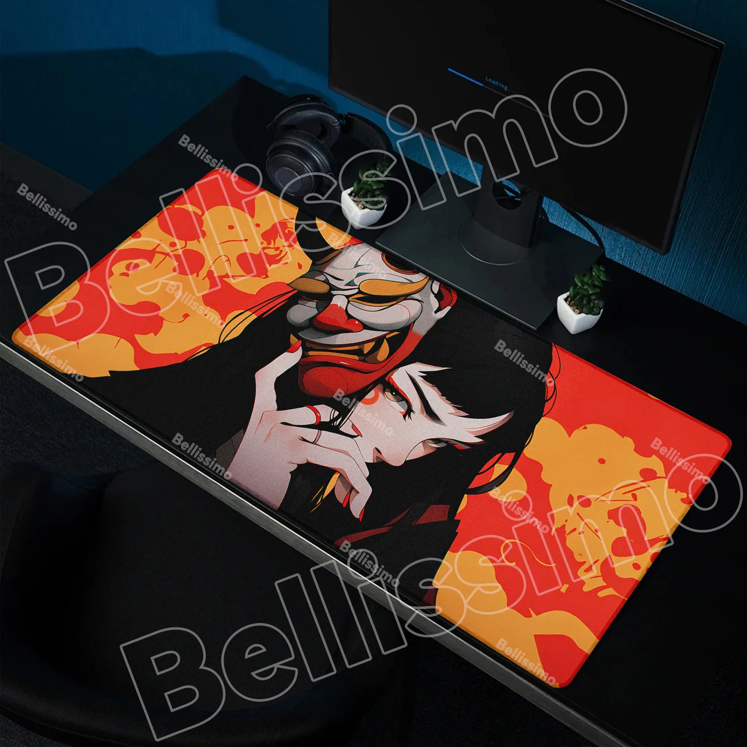 

Locking Edge Mousepad Oni Mask Girl HD Print Keyboard Mousepad PC Rubber Non-slip Desk Pad Anime Girls Large Gaming Mouse Mat