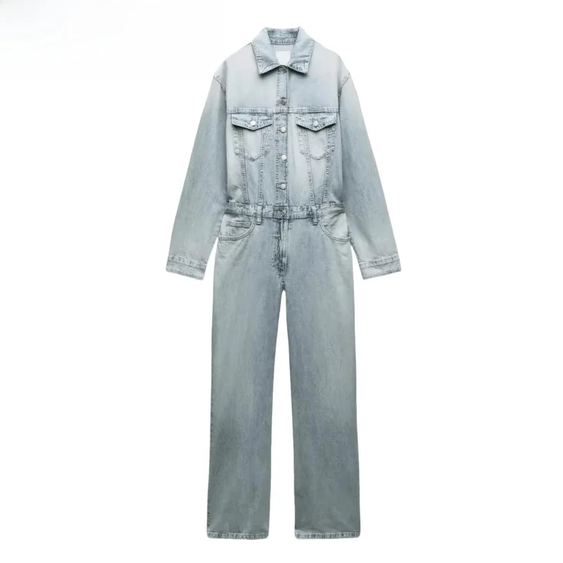 

Новые летние женские длинные джинсовые комбинезоны с воротником све, широкие брюки с высокой талией, длинные драпированные брюки на пуговицах