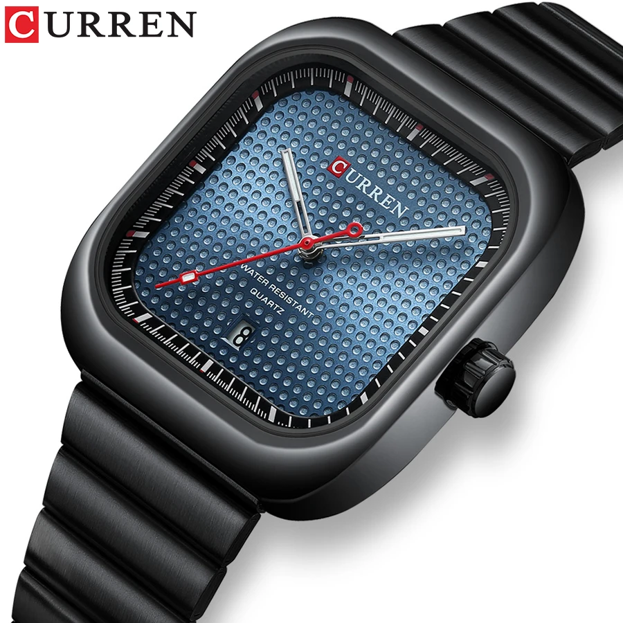 

Trendy Simple Square Quartz Wristwatch Casual Black Business Stainless Steel Bracelet Men's Watches Waterproof Date Male Clock