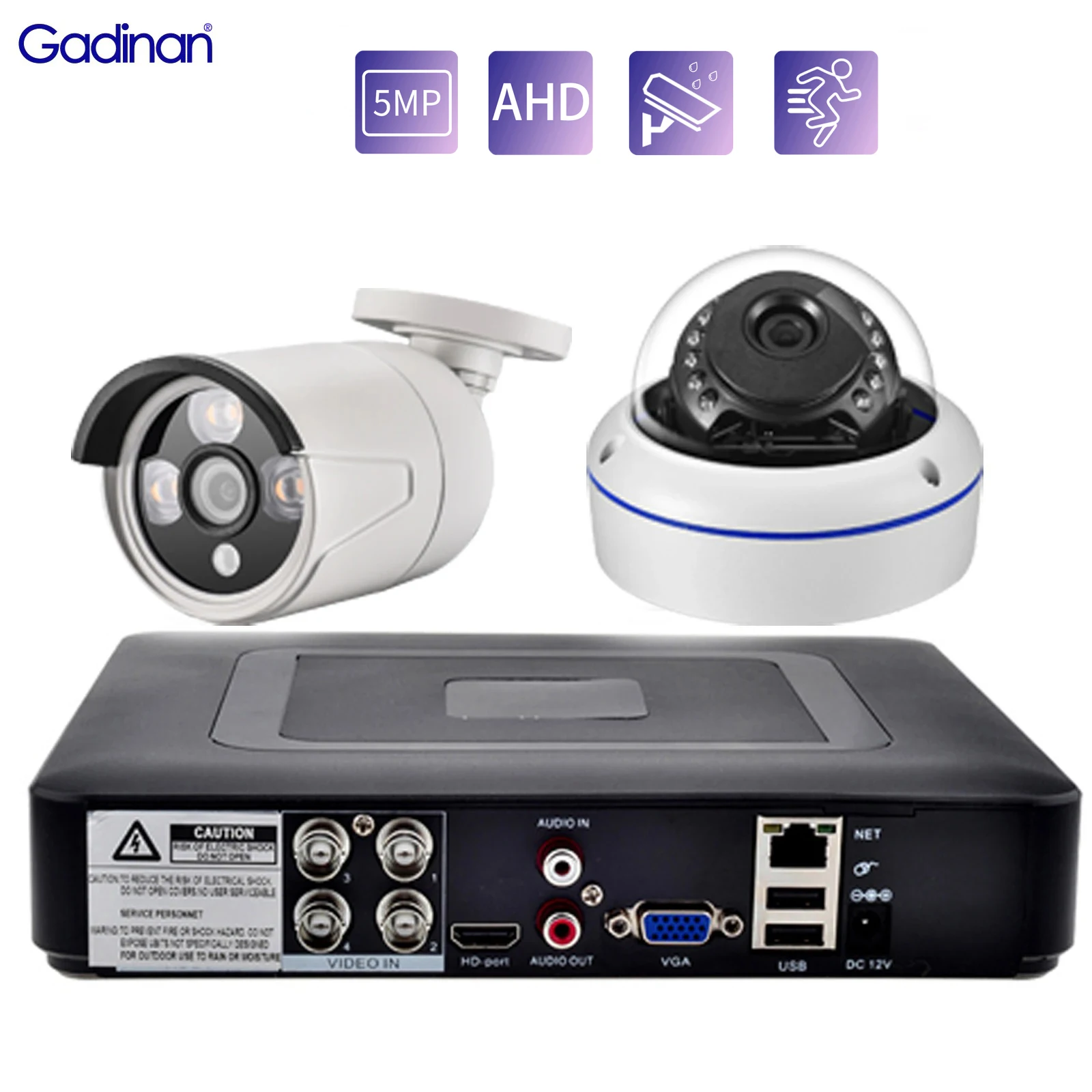 

Gadinan 4CH DVR CCTV 2PCS 5MP AHD Camera 5 in 1 DVR 3.6MM Lens Infrared Outdoor Security Camera System Video Surveillance Set