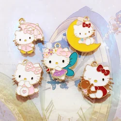 10 szt. Sanrio Cartoon Hello Kitty DIY akcesoria do biżuterii akcesoria do włosów ozdoby na rękę kolczyki wisiorek ręcznie robiony materiał