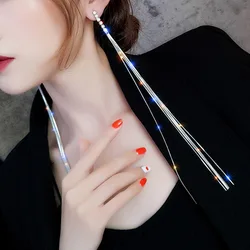 BLIJERY Korean Super Long Tassel Earrings for Women Sexy Shiny Crystal Metal Hanging Dangle Earrings Trendy Ladies Jewelry Gift