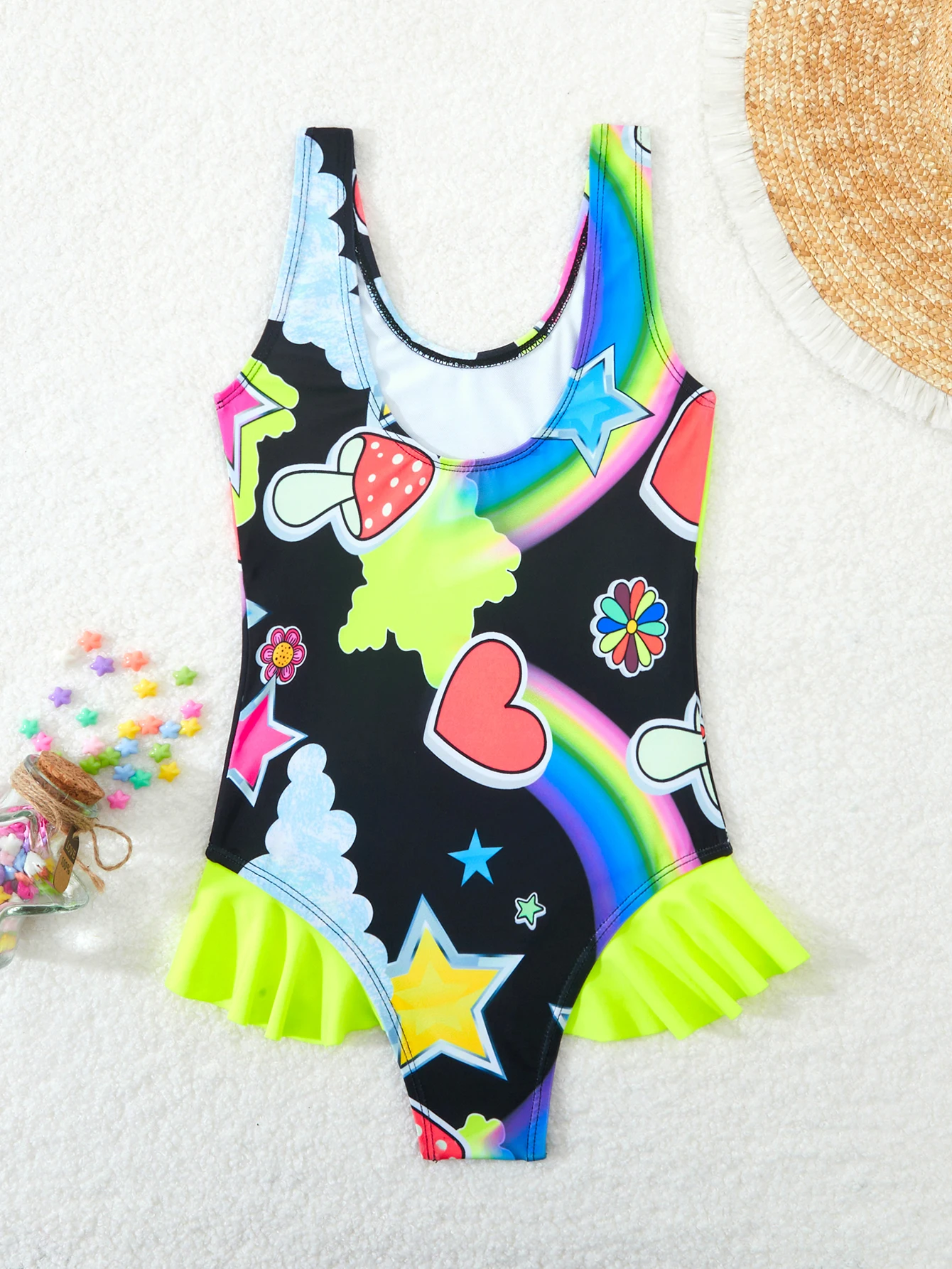 2025 Printed Ruffle Girls Swimsuit One Piece Kids Swimwear Children Swimming Bathing Swim Suit Beachwear