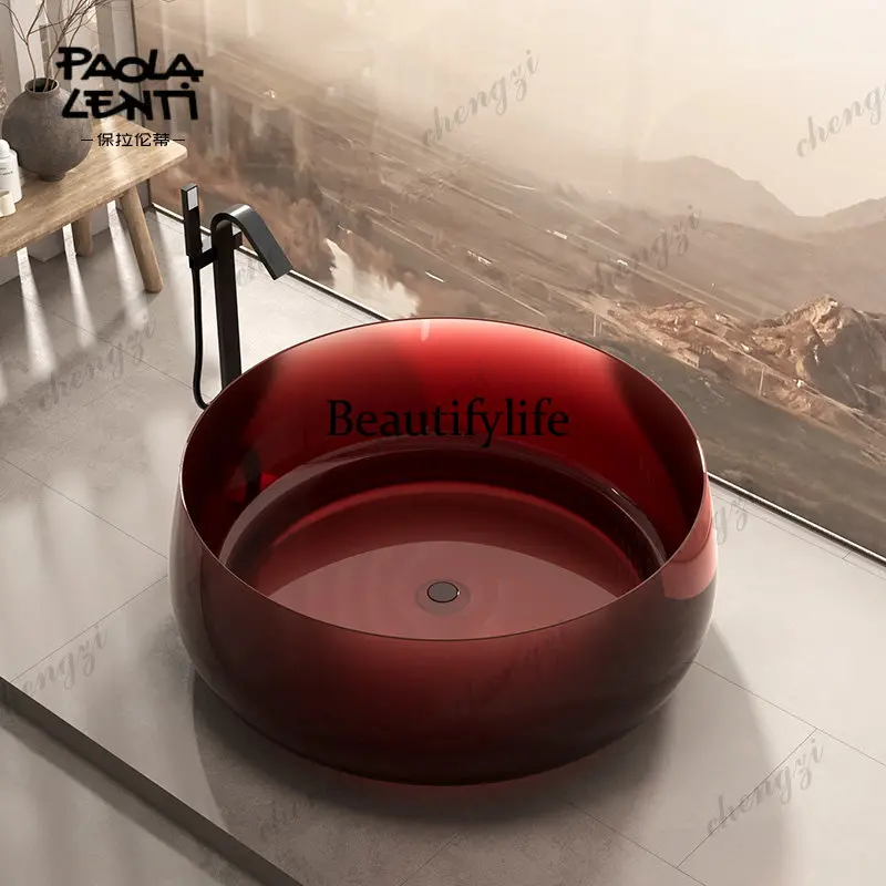 Color resin transparent round bathtub integrated independent hotel homestay home double bath