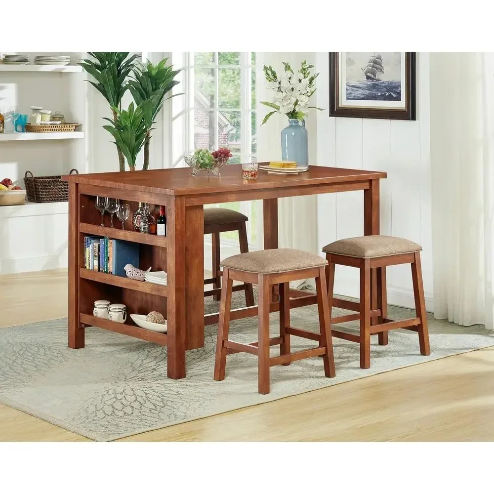 Set of 2 24-Inch Brown Upholstered Counter Height Bar Stools for Kitchen view 4