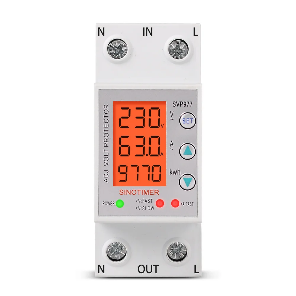 AC230V 63A/80A Adjustable Voltage and Current Protector Auto Reconnect Digital LCD Voltage Protection Relay with Wattmeter